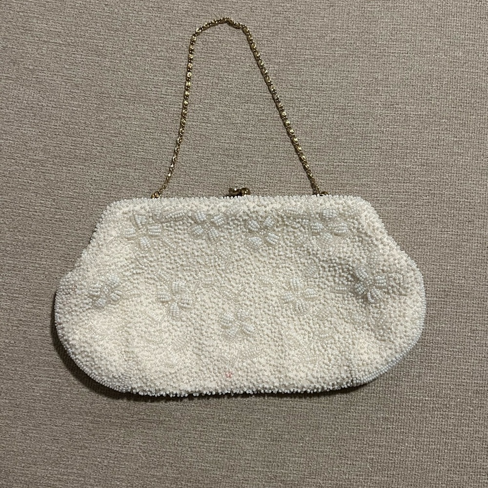 Vintage beaded white clutch with strap